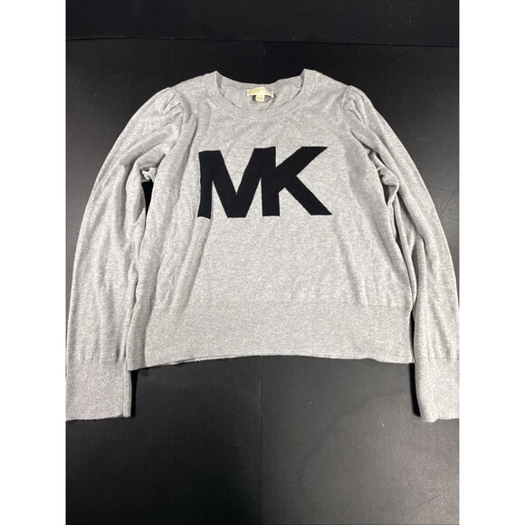 Michael Kors Women's Gray And Black MK Logo Sweater Top Size XL - Picture 1 of 9